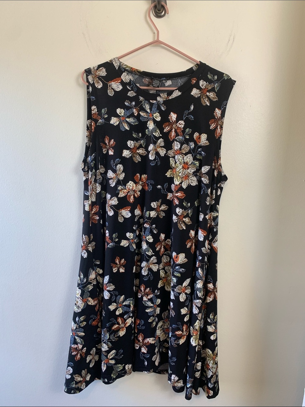 Papillon Black Floral Sleeveless A-Line Dress, Fall Colours, Pockets, Stretch